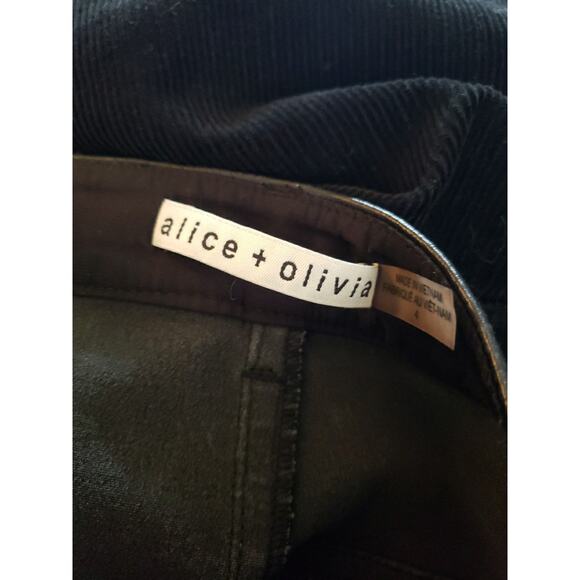 Alice + Olivia Lambskin Leather Corduroy Flare Crop Pants Black Sz 4 (V1 - Picture 8 of 9